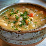 A hearty bowl of white bean soup.