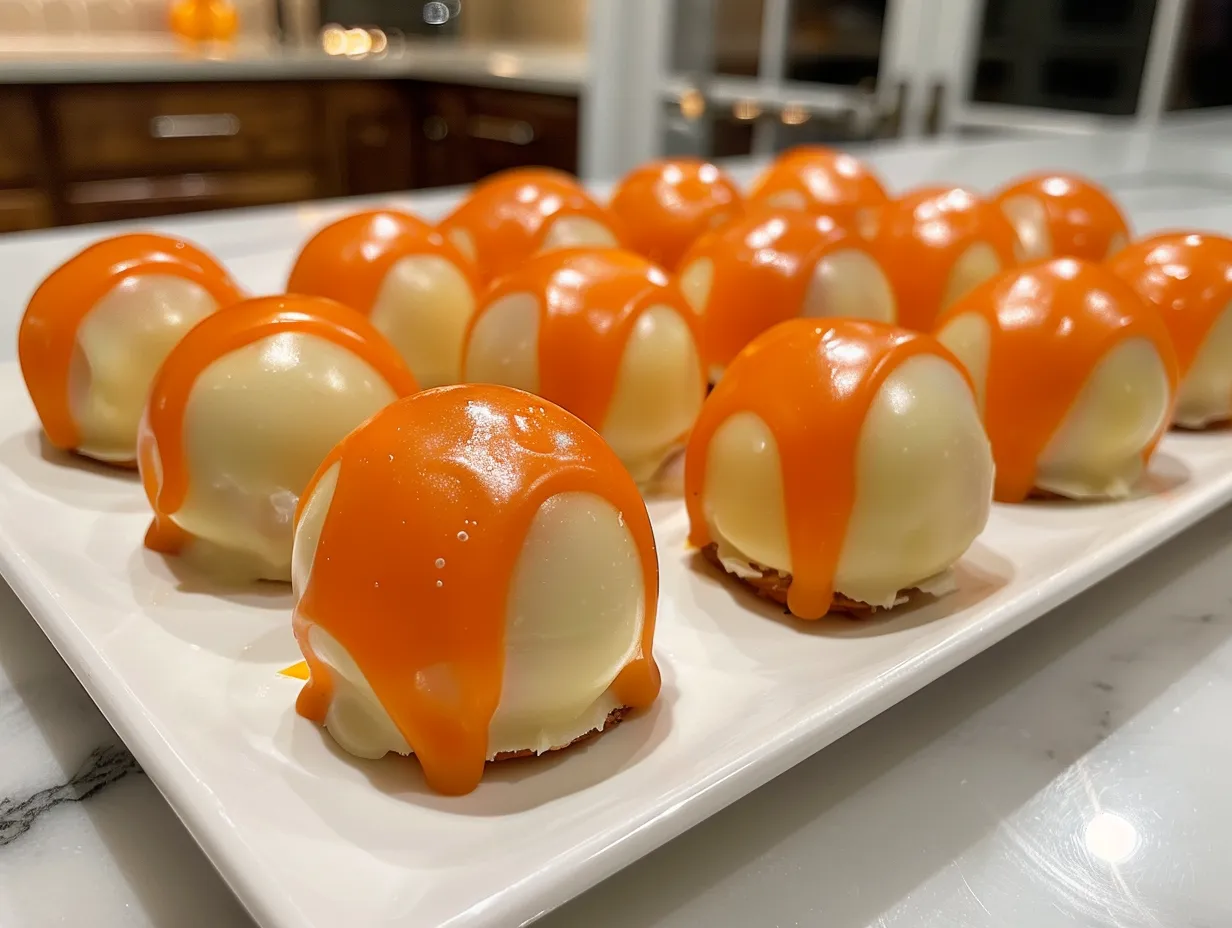 A tempting close-up of Candy Corn Pretzel Bites
