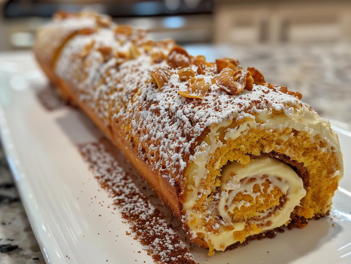Delicious pumpkin cannoli cake roll