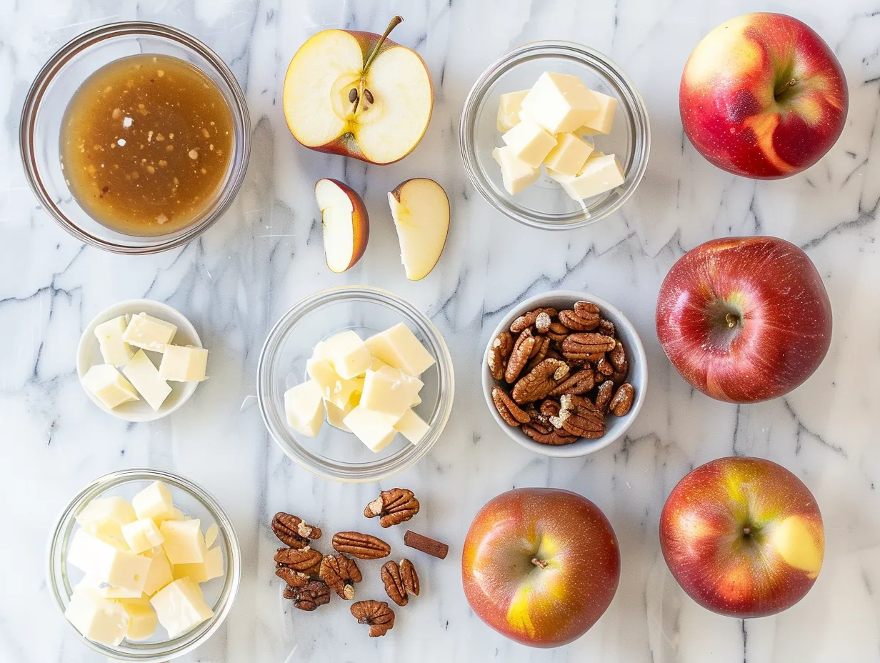 Ingredients for Apple Butter Brie Bites: puff pastry, brie cheese, apple butter, and an egg