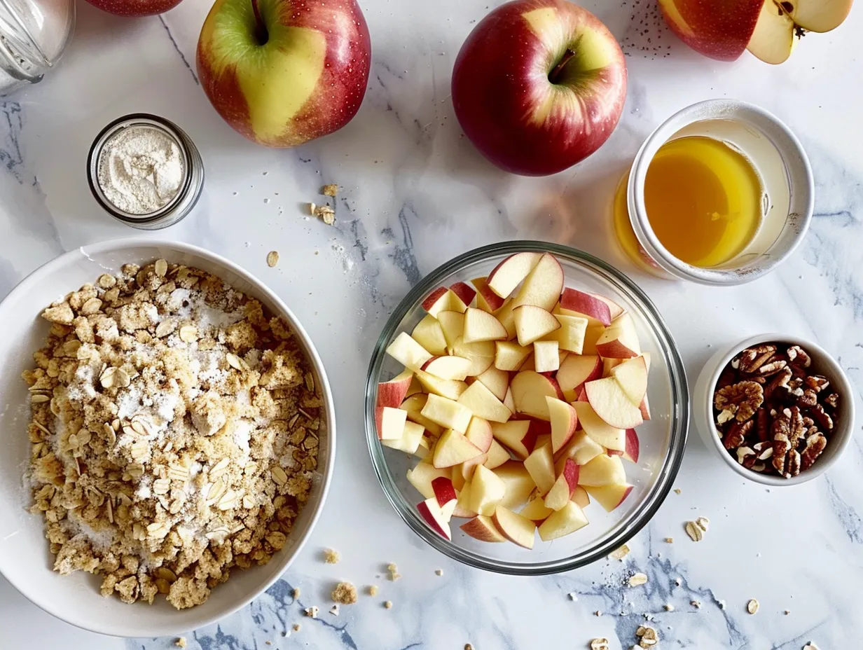 Ingredients for making apple crumble cheesecake