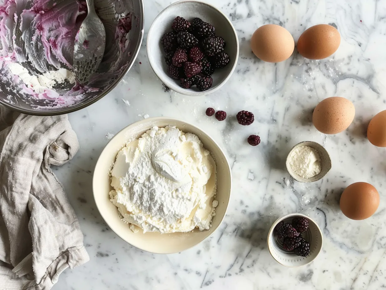 Ingredients for making Blackberry Velvet Gothic Cake
