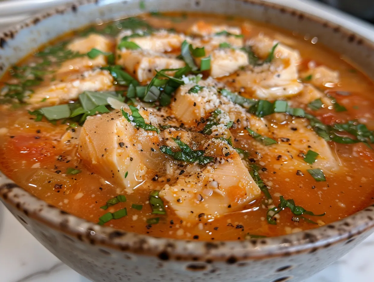 Bowl of Delicious Chicken Parmesan Soup