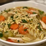 Bowl of Lemon Chicken Orzo Soup