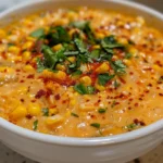 Bowl of Mexican Street Corn Soup with toppings
