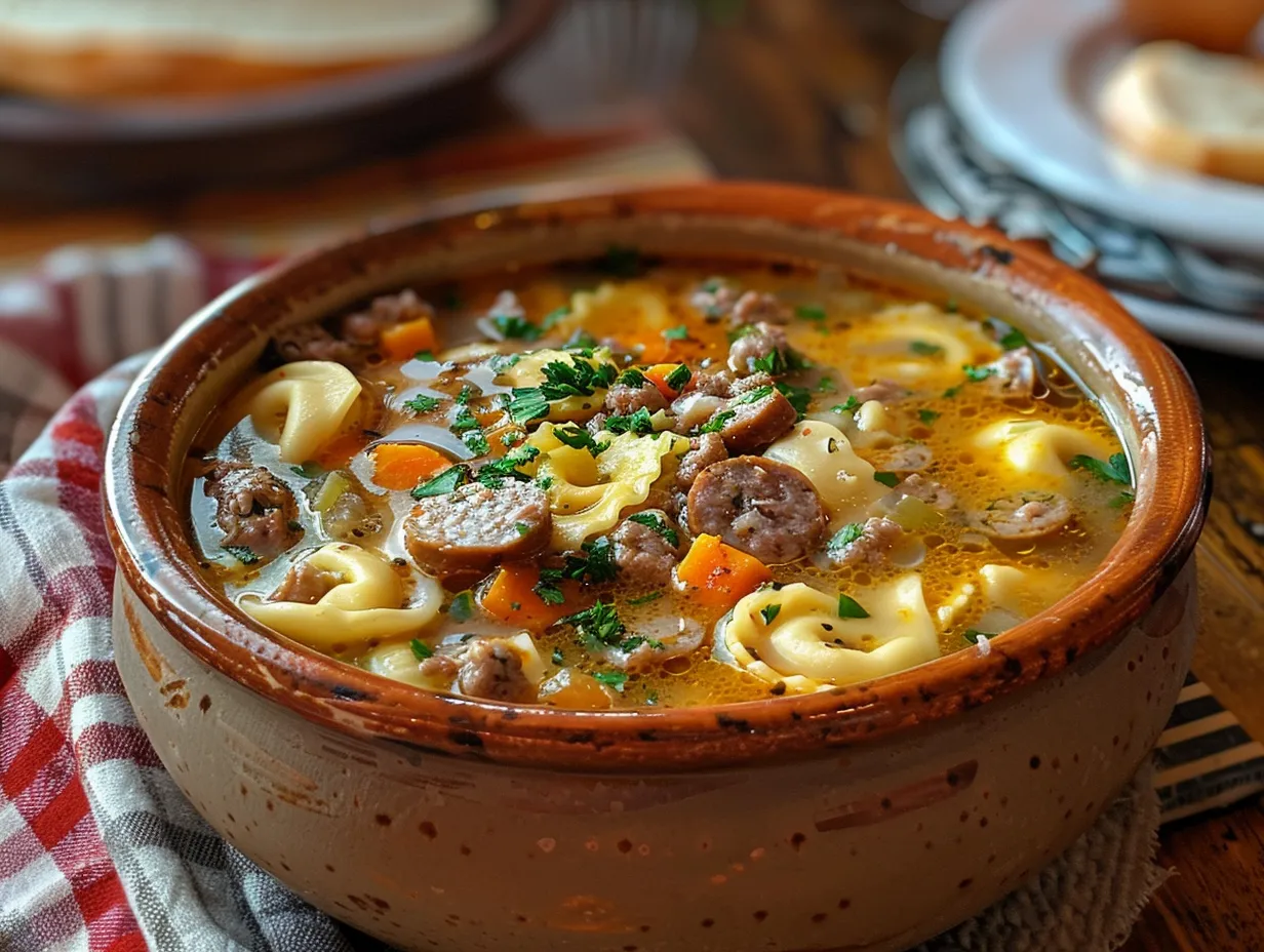 Bowl of Sausage and Tortellini Soup