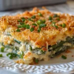 Cheesy Green Bean Casserole on a Serving Plate