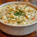 Chicken Alfredo Soup Overhead Shot