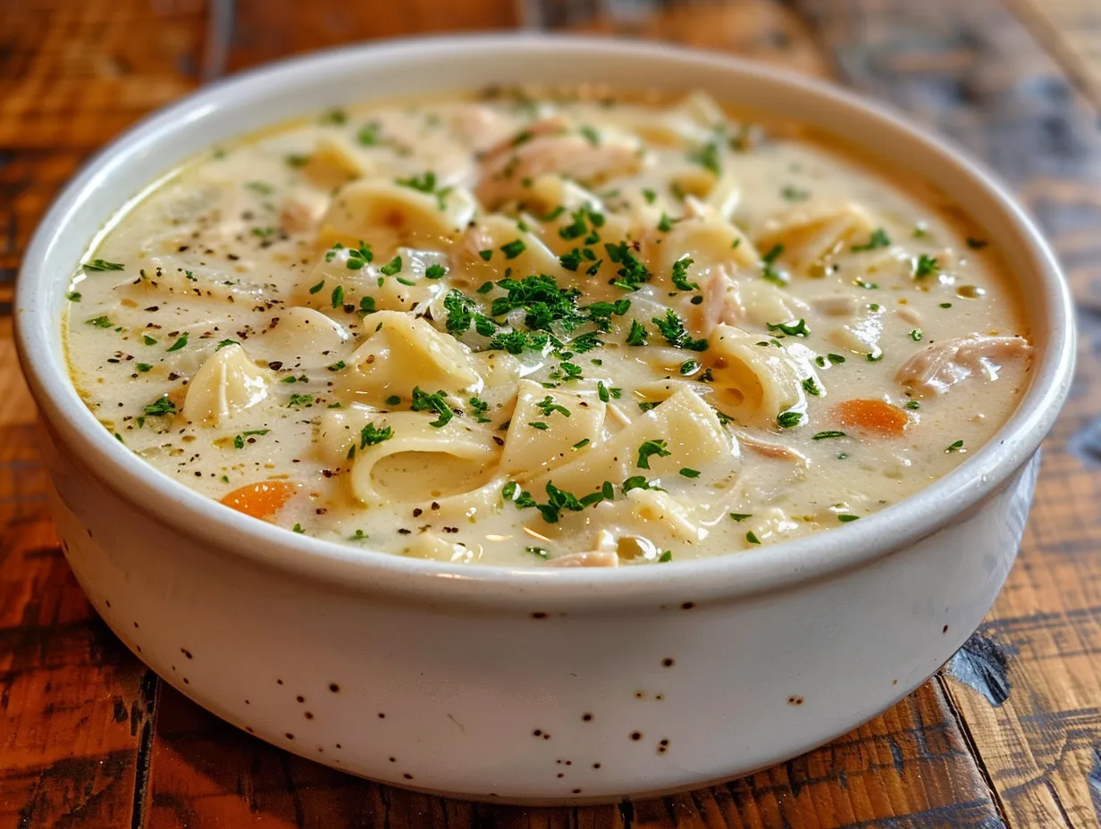 Chicken Alfredo Soup Overhead Shot