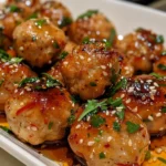 Close-up of Sesame Ginger Chicken Meatballs