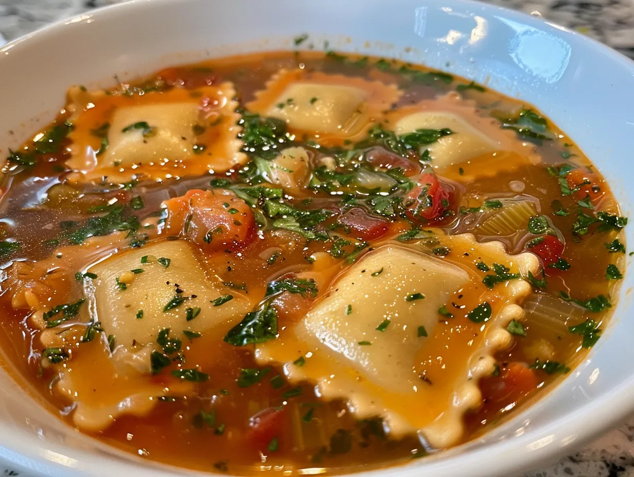 Cozy Bowl of Homemade Ravioli Soup