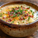 Delicious bowl of Loaded Baked Potato Soup with toppings