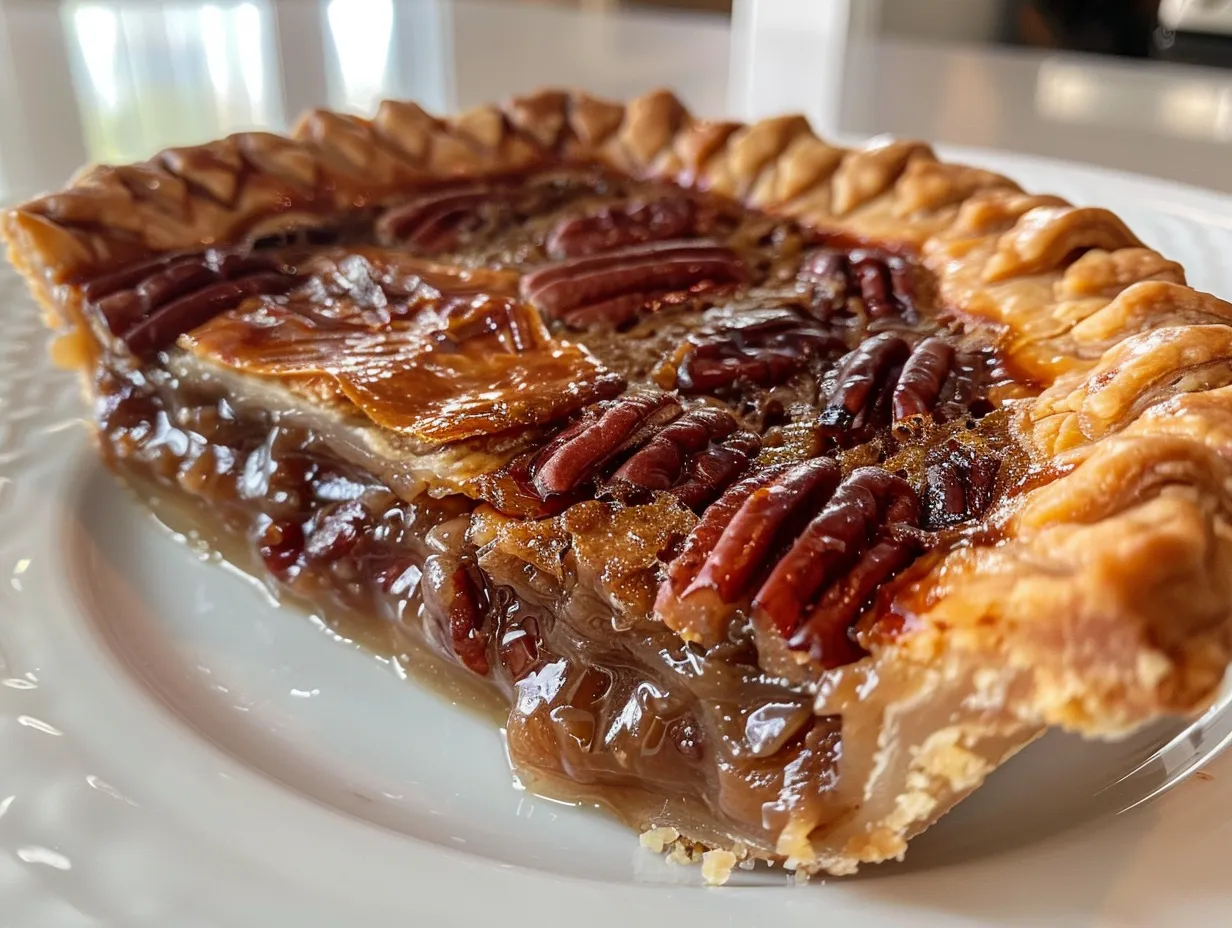 A delicious slice of Possum Pie on a plate