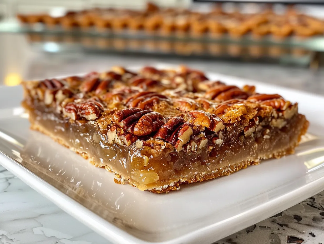 Delicious Southern Pecan Pie Bars, golden brown and ready to serve.