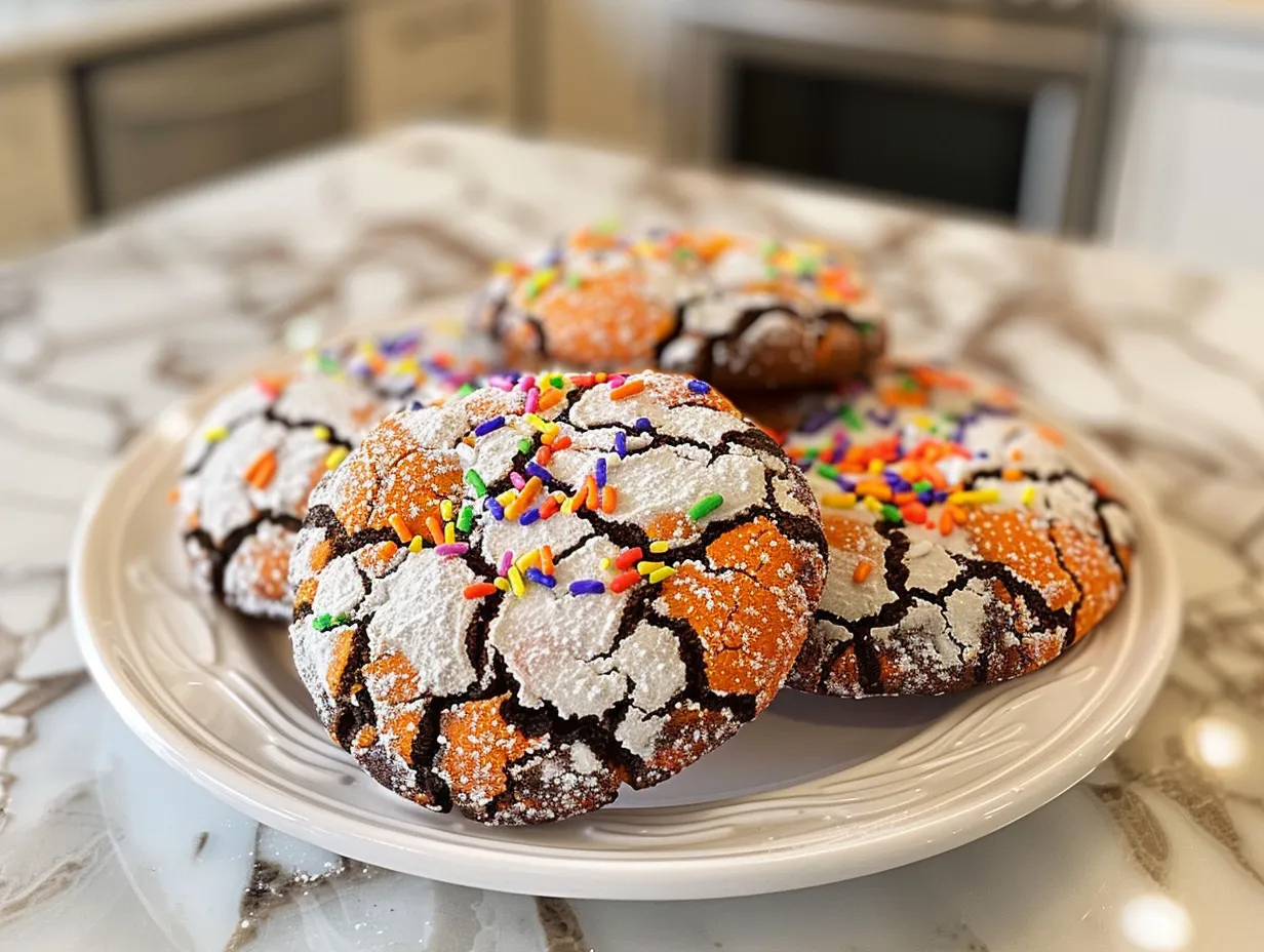 Festive Halloween Crinkle Cookies displayed on a platter