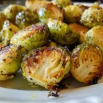 Golden Brown Roasted Brussel Sprouts on a Rustic Plate