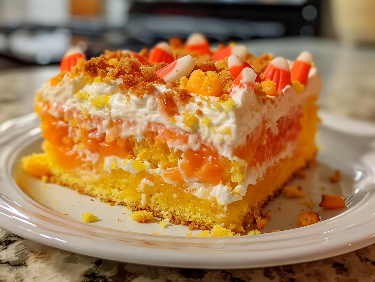 Homemade Candy Corn Poke Cake
