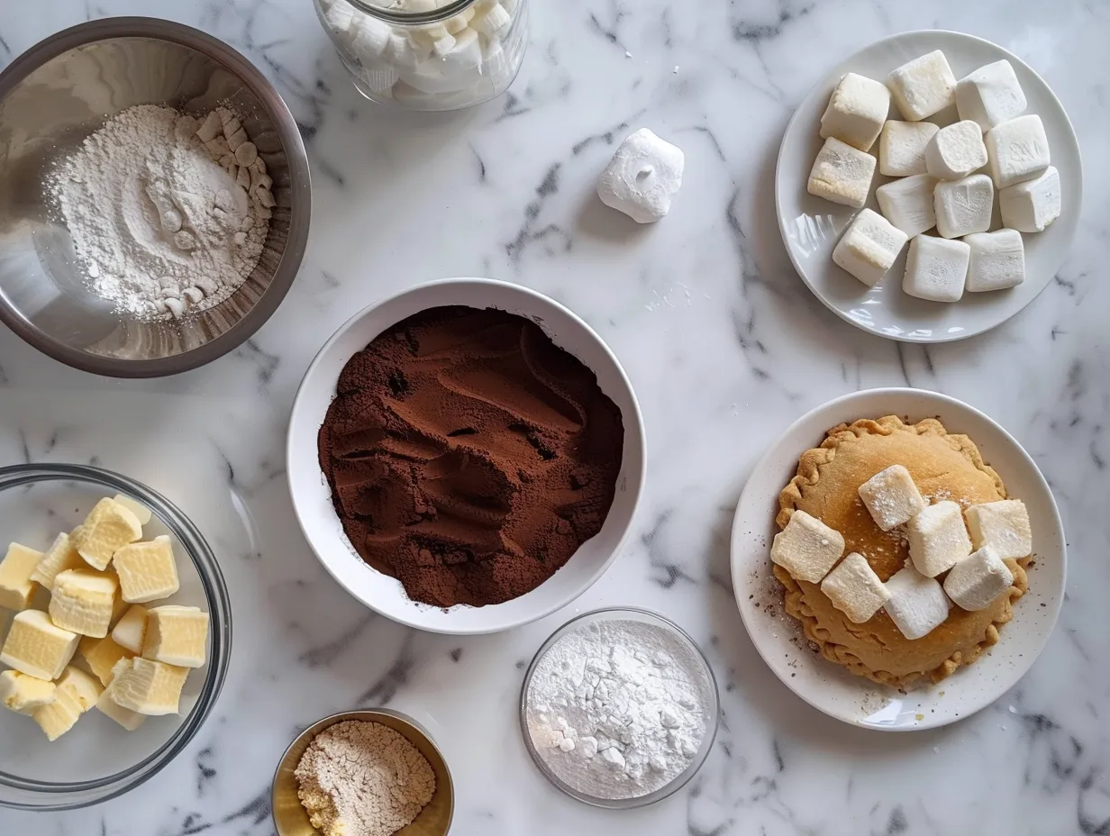 Ingredients for Smores Hand Pies: graham crackers, chocolate, and marshmallows