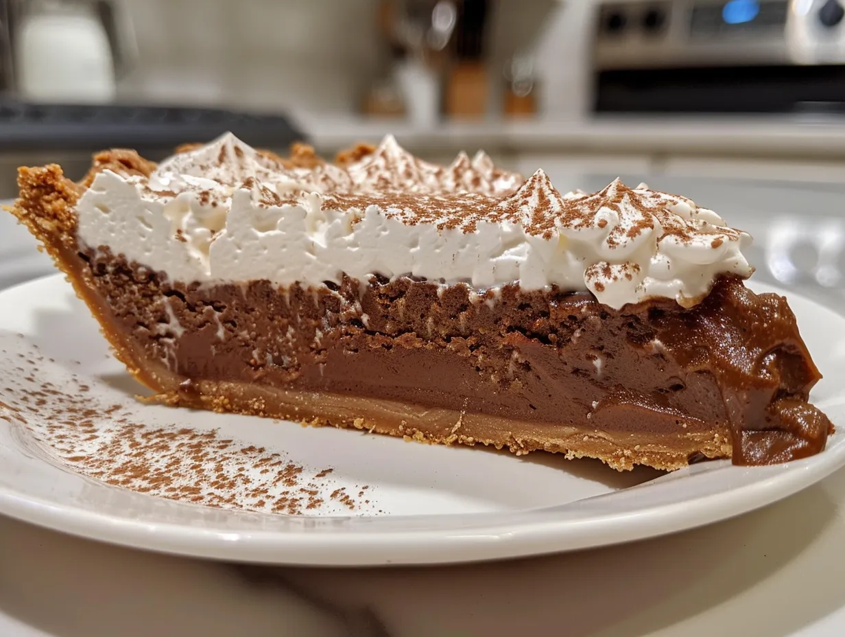Delicious Mississippi Mud Pie with whipped cream and chocolate shavings.