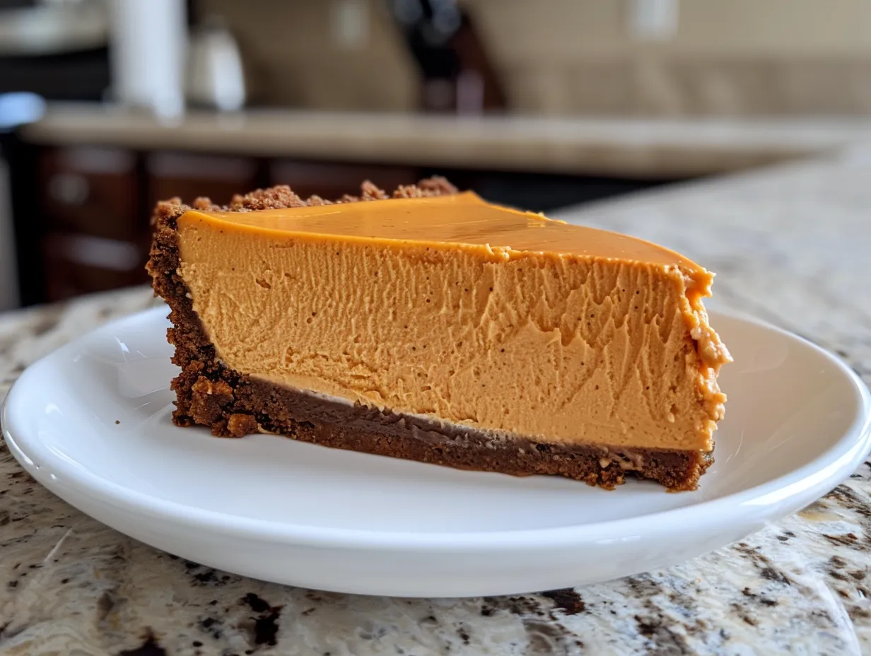 Overhead shot of a delectable no-bake pumpkin cheesecake