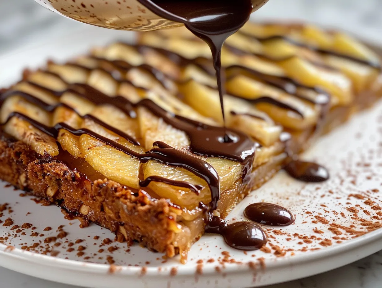 Overhead shot of delicious caramel apple slices.