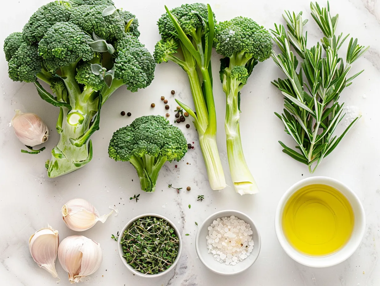 Raw ingredients including broccoli, garlic, olive oil, and spices, ready to be transformed into Crack Broccoli.