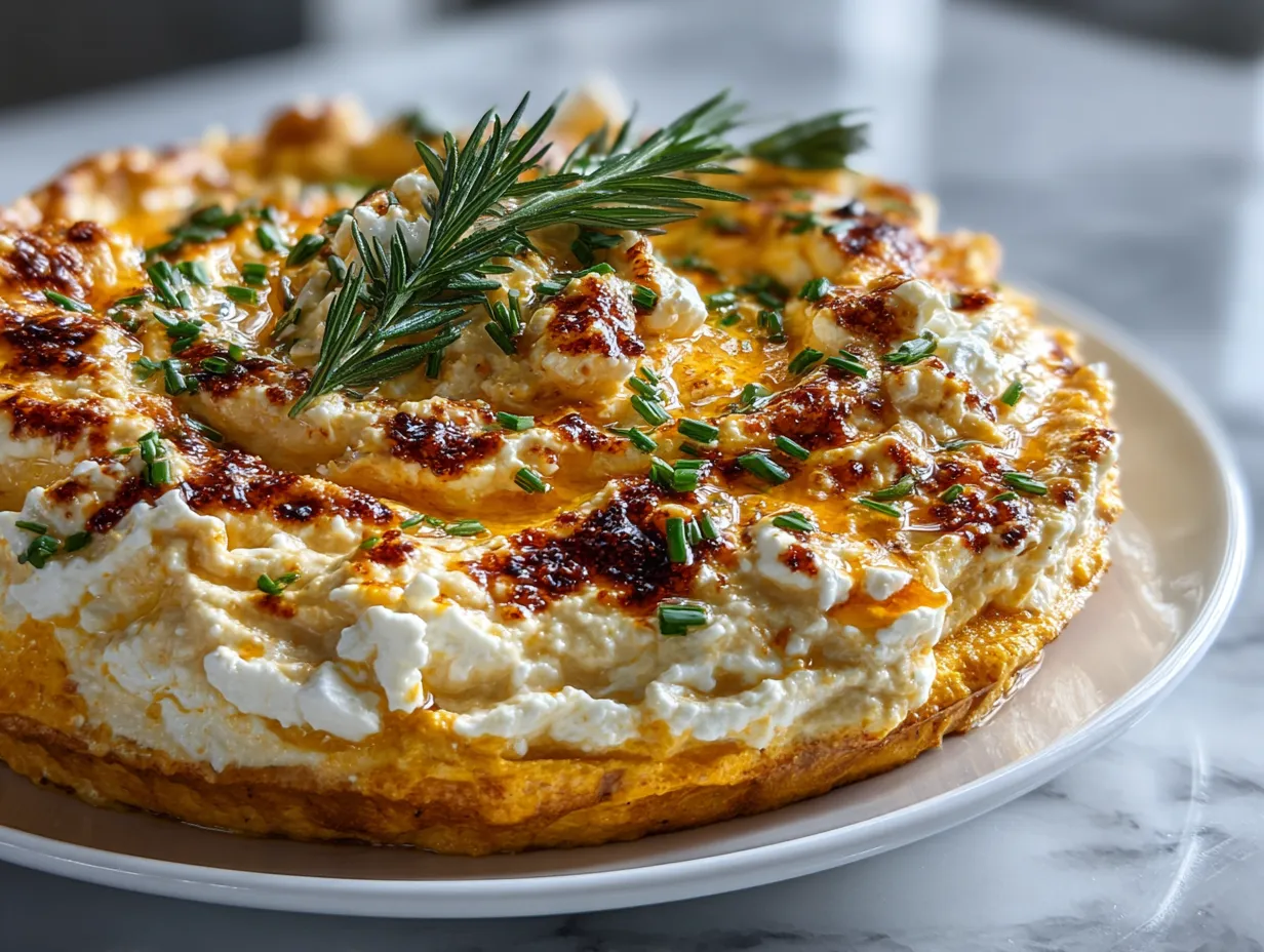 A delicious bowl of Pumpkin Whipped Feta Dip sits ready to be served.