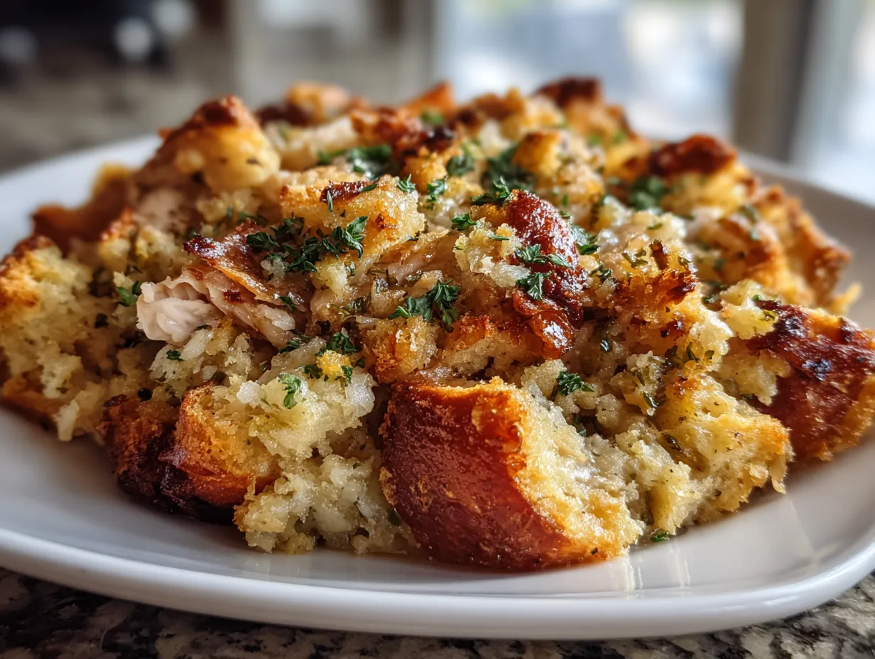 A heartwarming image of Crockpot Chicken and Stuffing.