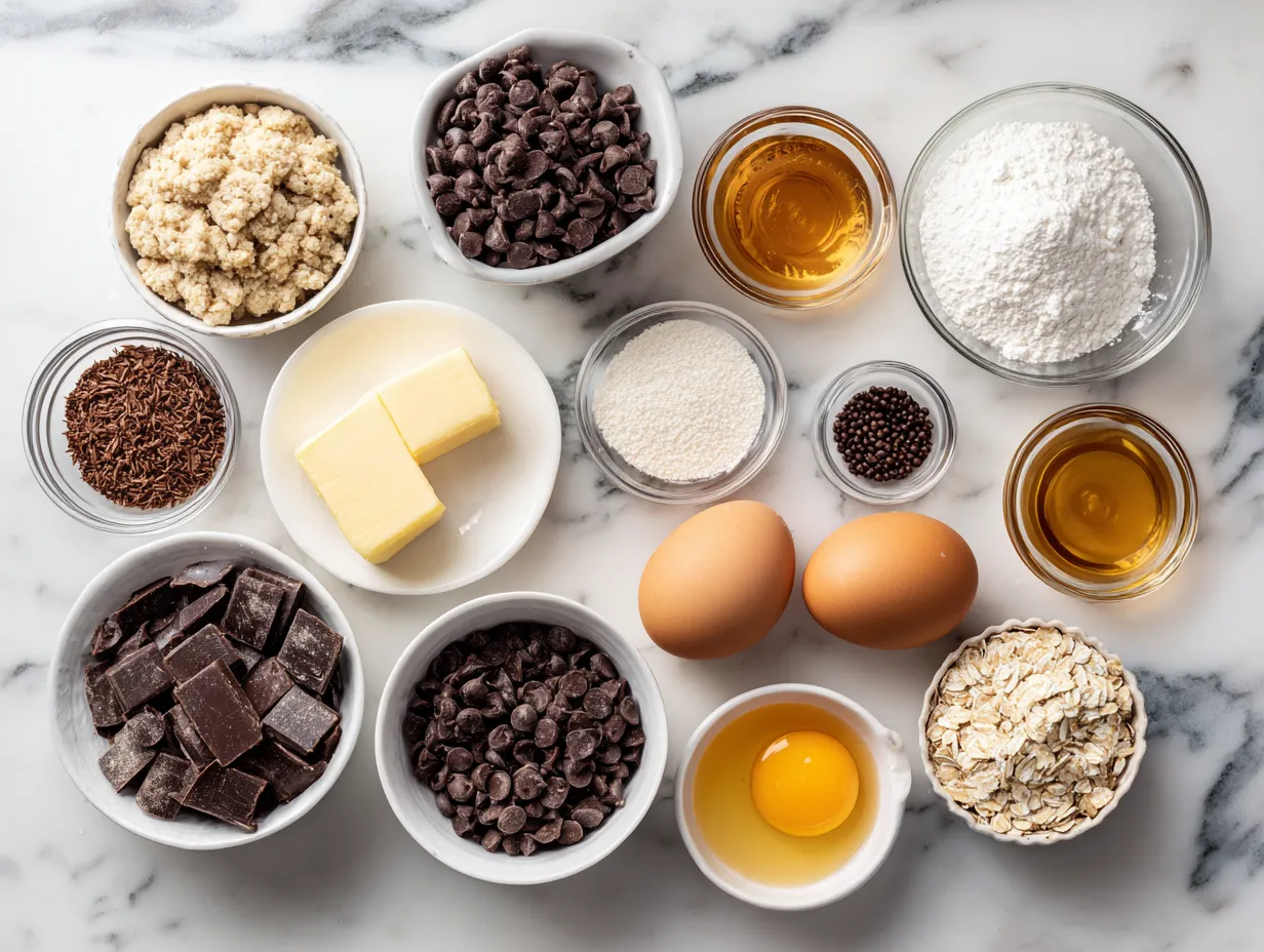 Ingredients for Chocolate Chip Cannoli Pie including ricotta cheese, cream cheese, chocolate chips, and graham cracker crust