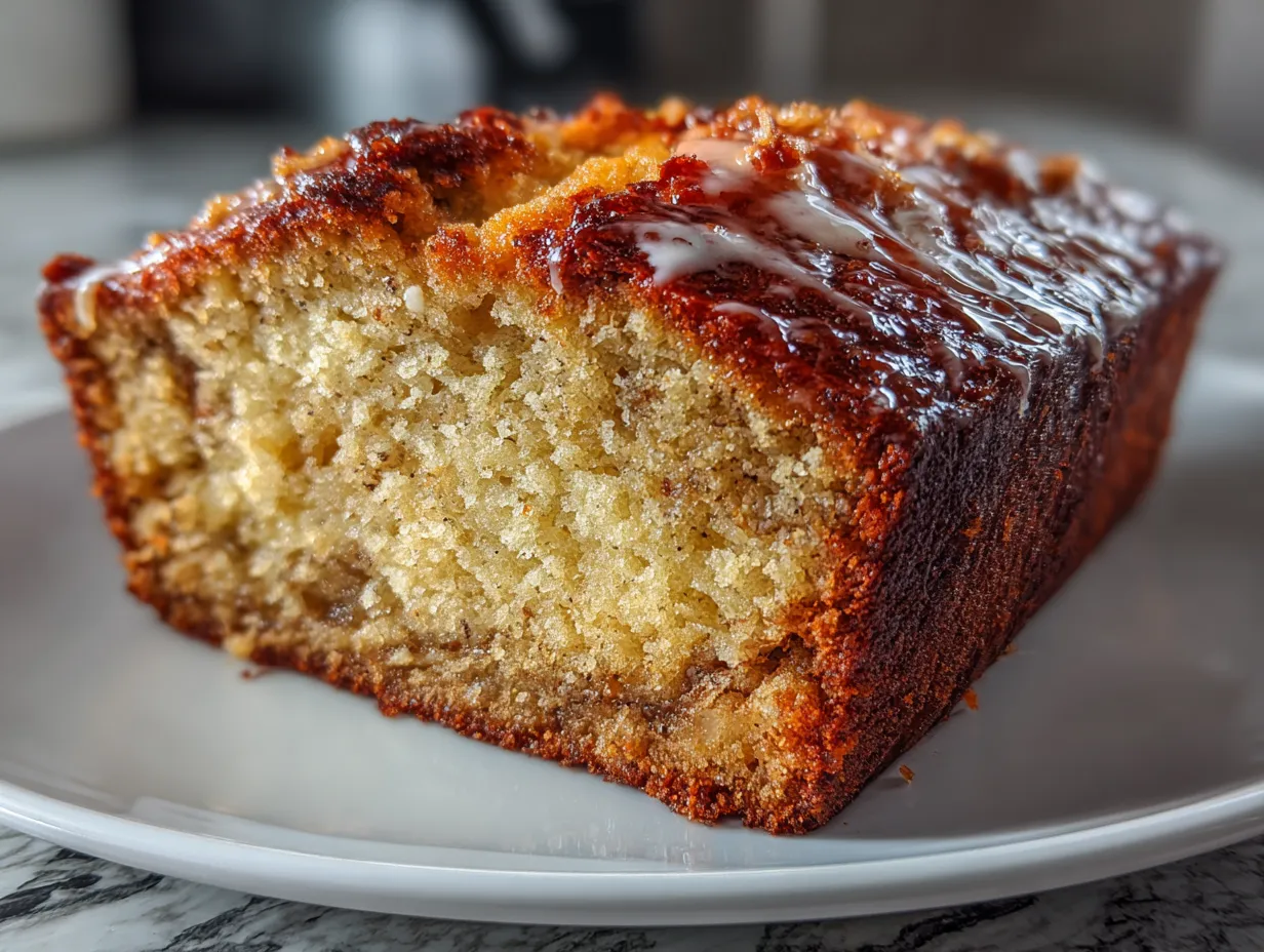 Finished Carrot Cake Banana Bread loaf, sliced and ready to serve.