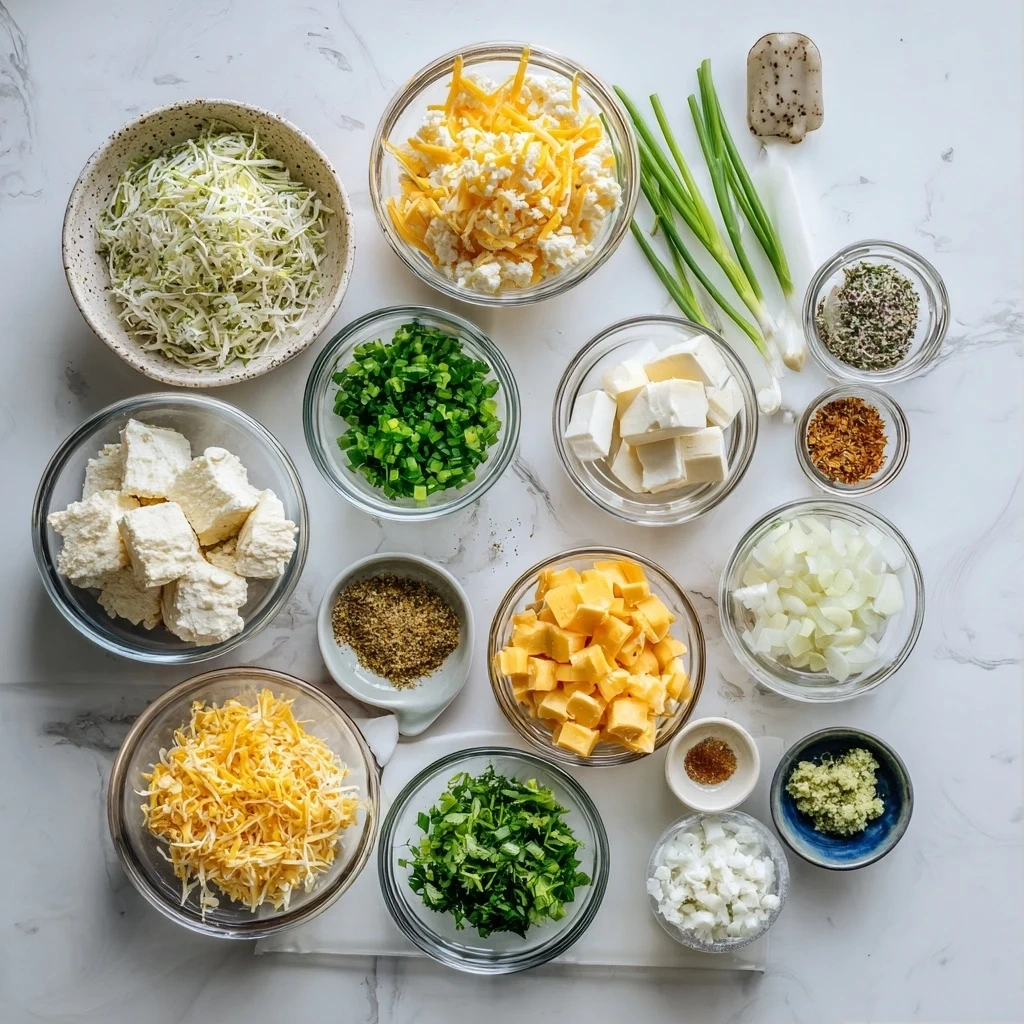 Ingredients for Cheddar Ranch Cheeseball including cream cheese, cheddar cheese, ranch dip mix, and bacon bits