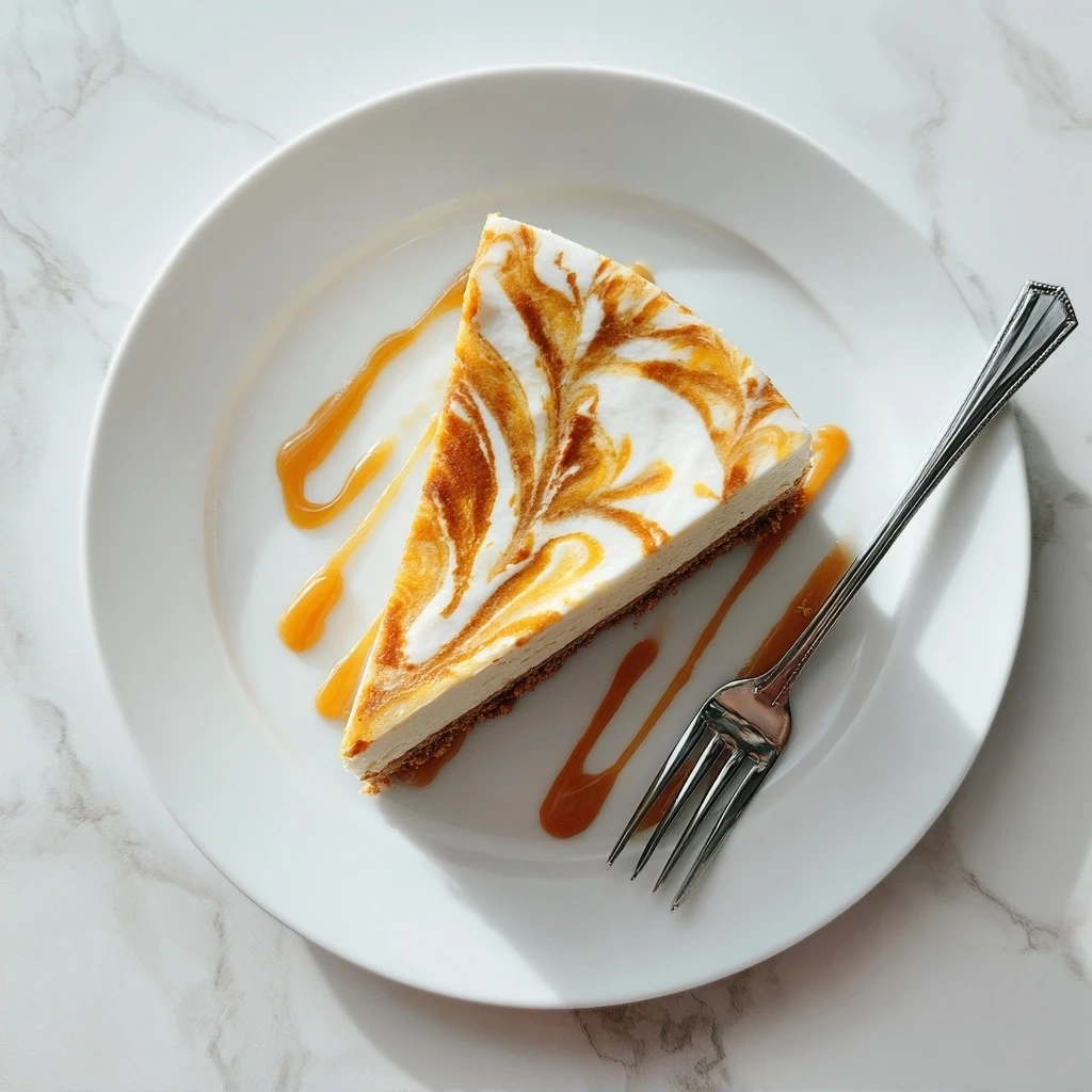 Finished Cheesecake with Pumpkin Swirl with a delicious pumpkin swirl design on top