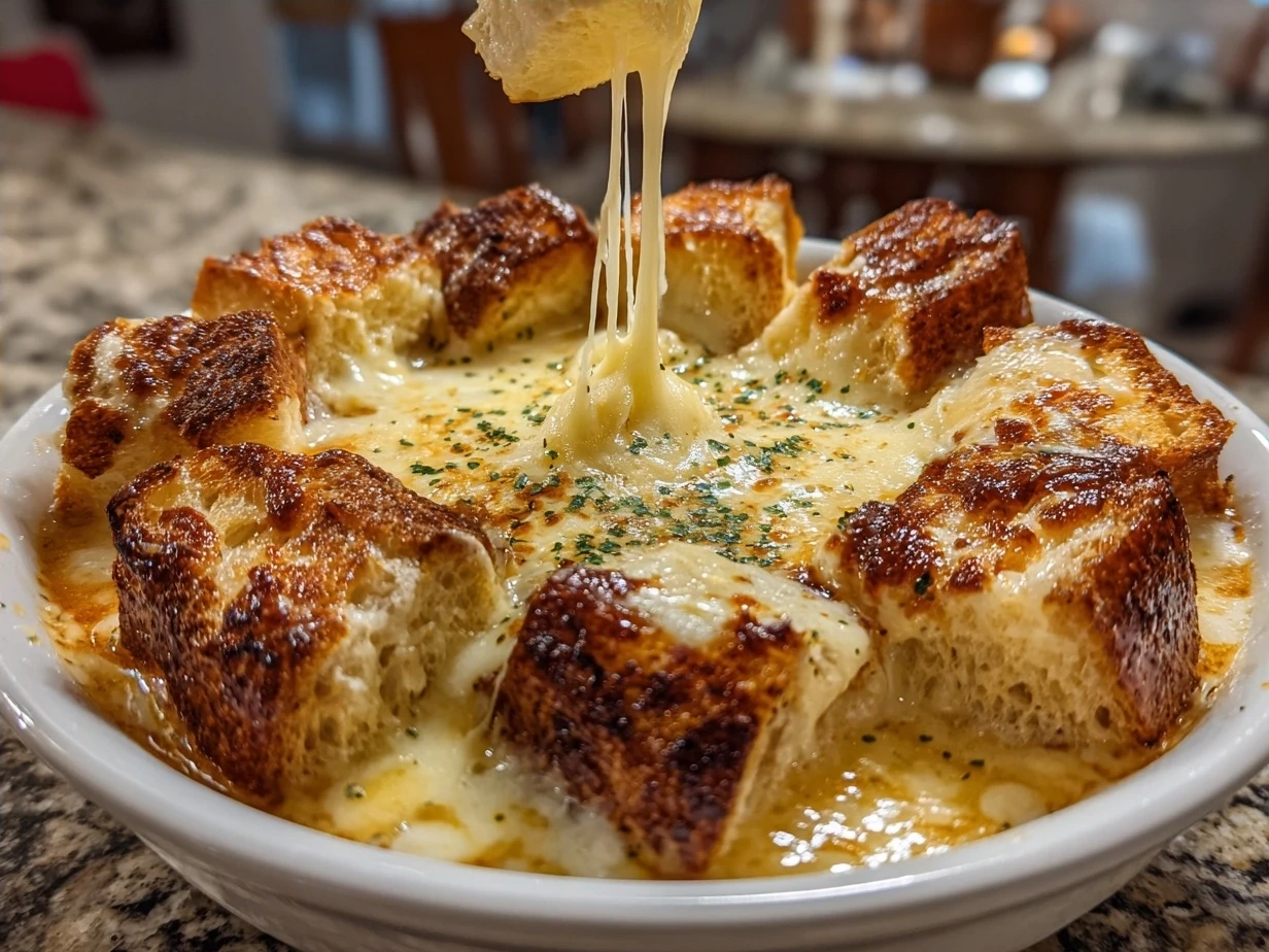 Delicious cheese fondue served with bread