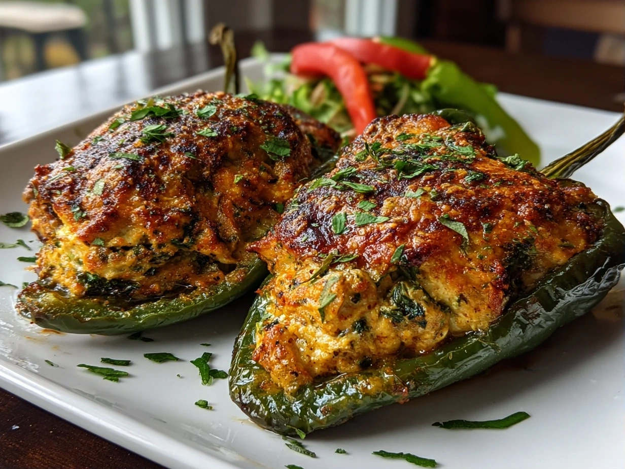 Close-Up of a Delicious Homemade Chicken Stuffed Poblano Pepper