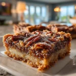 Close-up of a Gooey Pecan Pie Bar