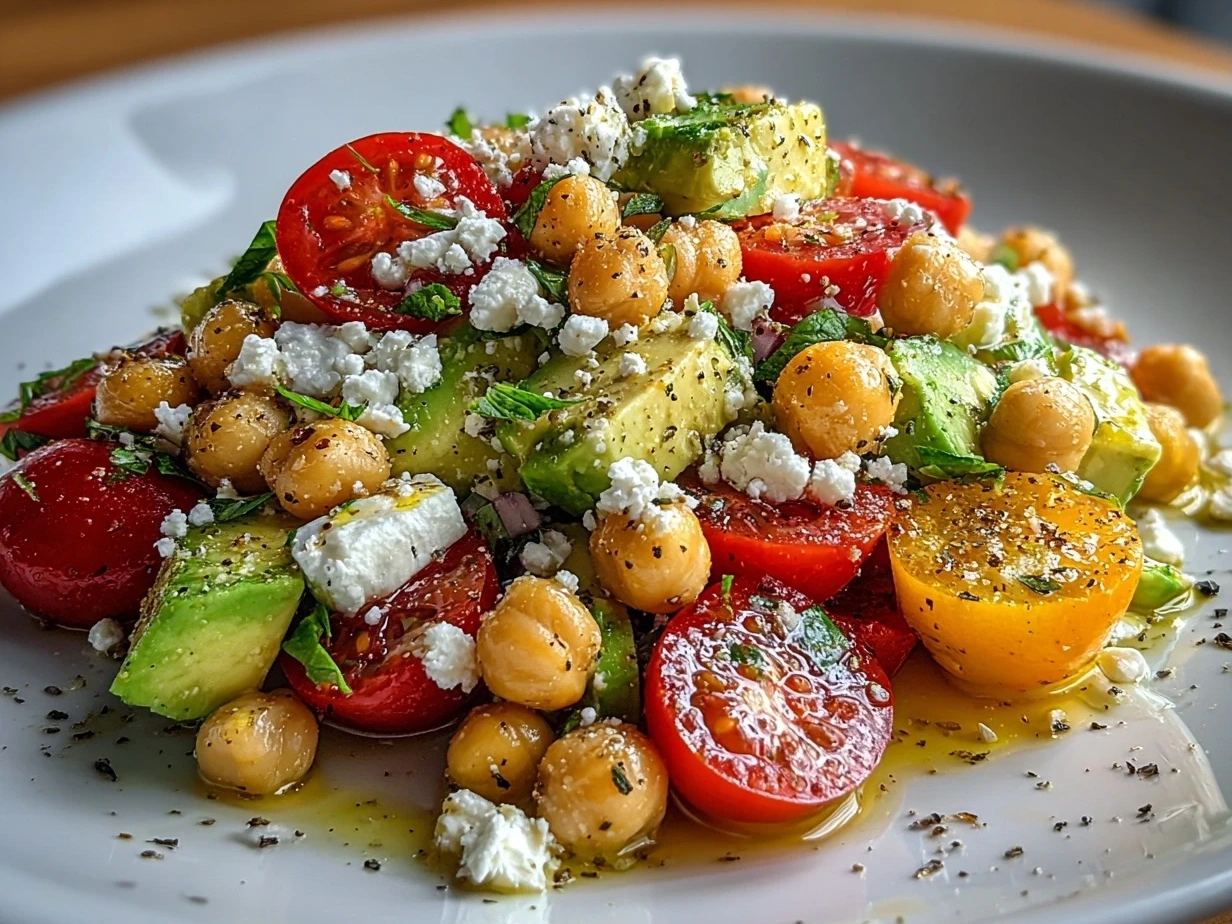 Close-up of Vibrant Chickpea Feta Avocado Salad