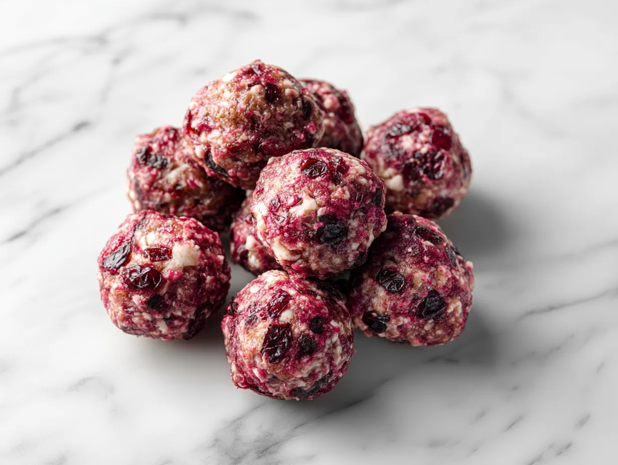 Ingredients for Cranberry BBQ Crockpot Meatballs on a marble surface