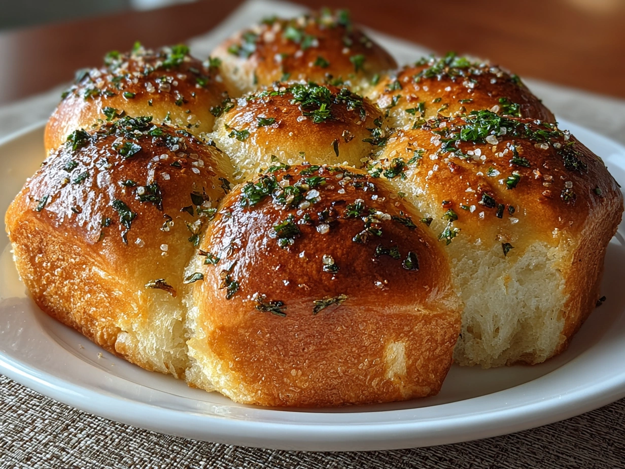 Delicious baked garlic bread rolls on a plate.