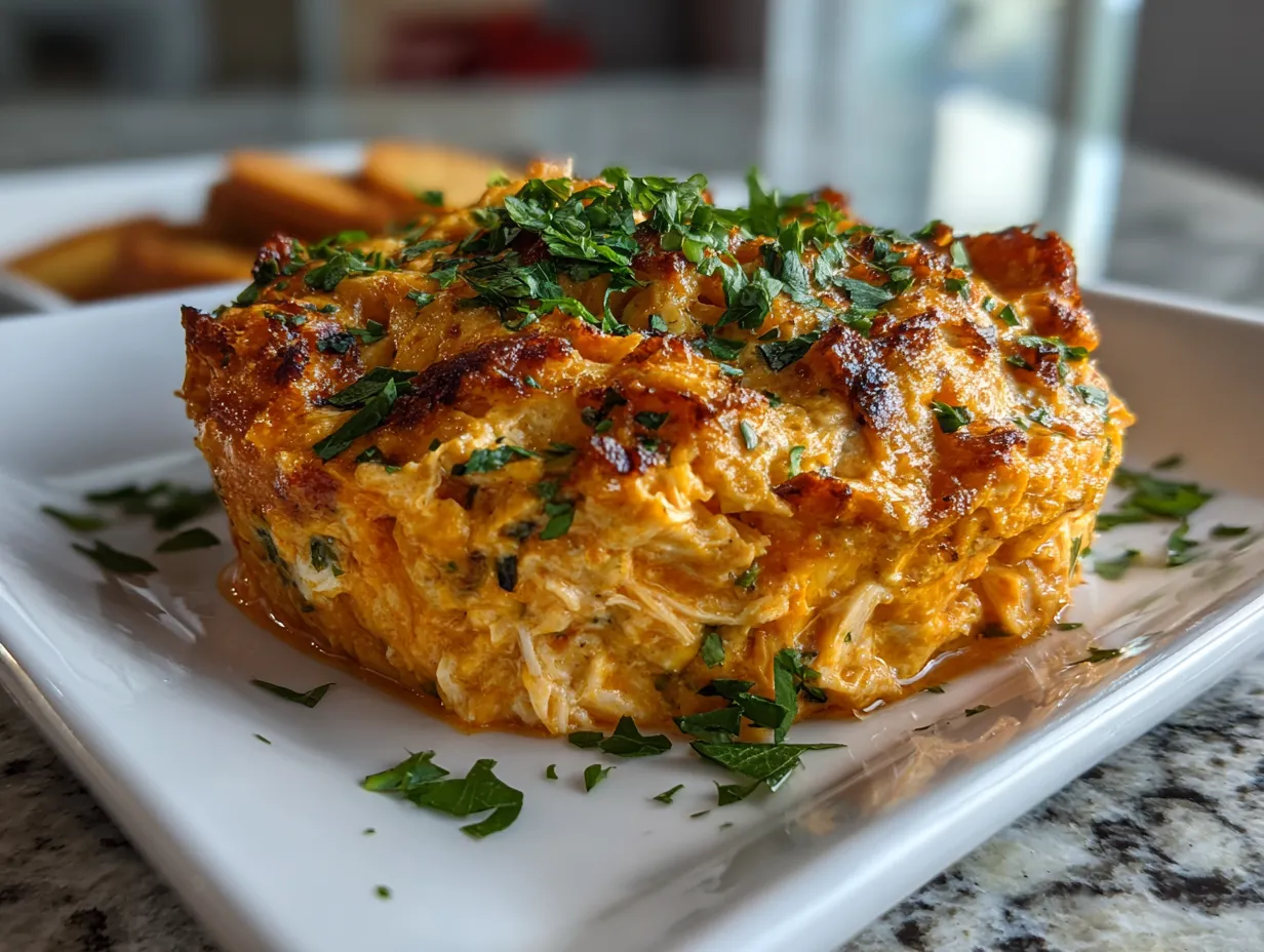 Delicious homemade slow cooker buffalo chicken dip served with tortilla chips.