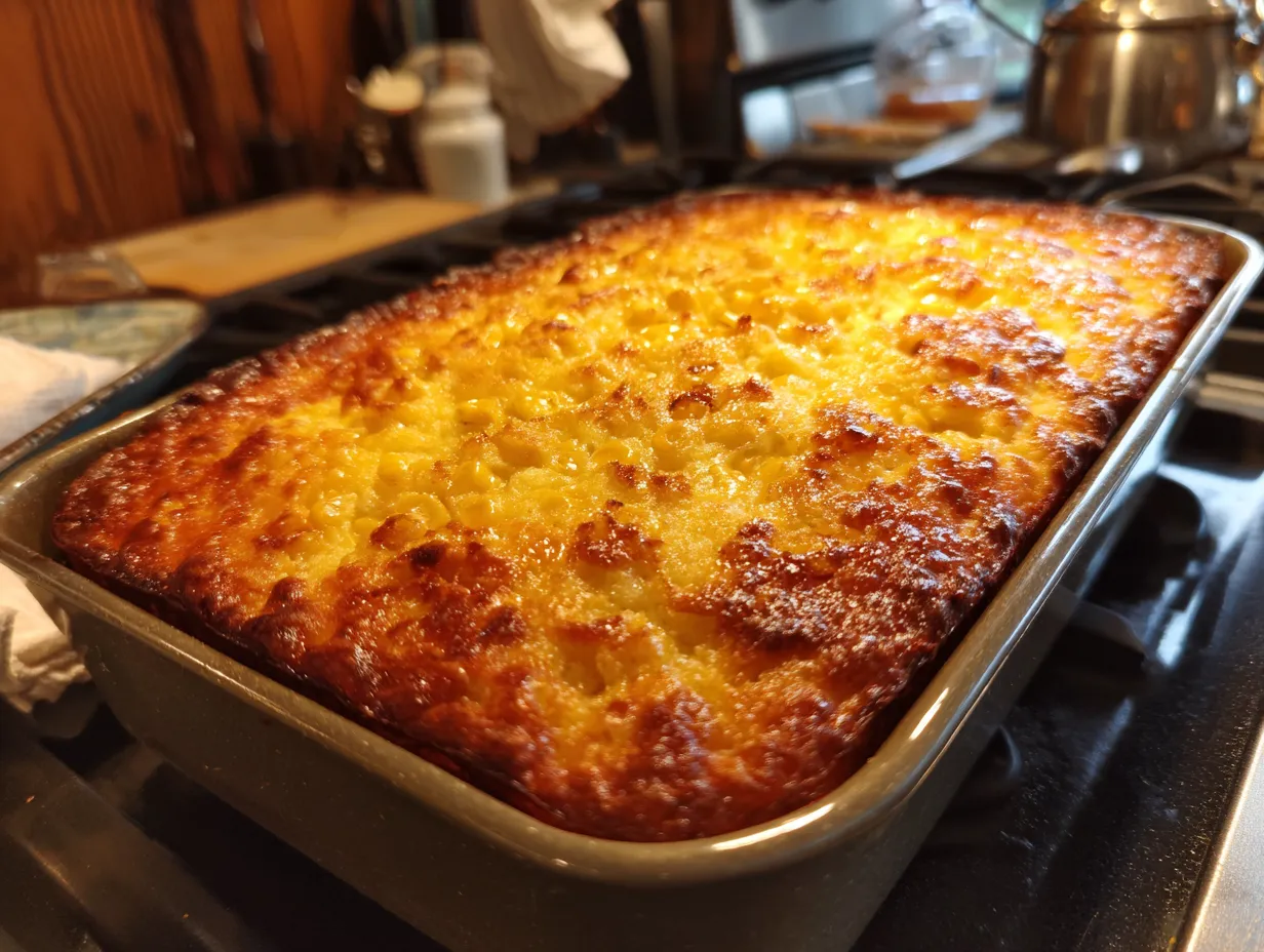 Family enjoying a freshly baked Cream Cheese Corn Casserole at the dinner table.