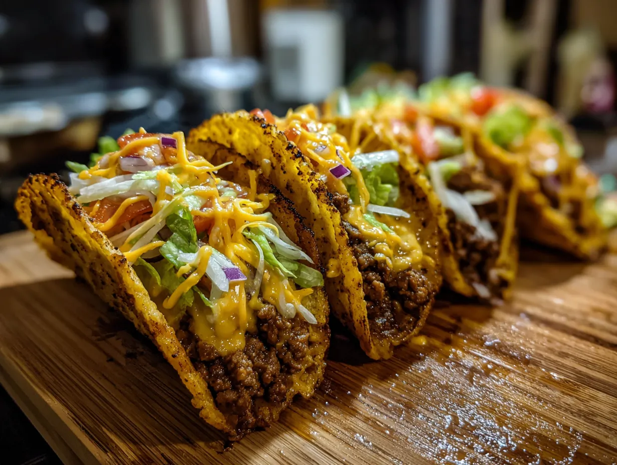 Finished Big Mac Style Smash Burger Tacos served on a dining table, ready to eat.