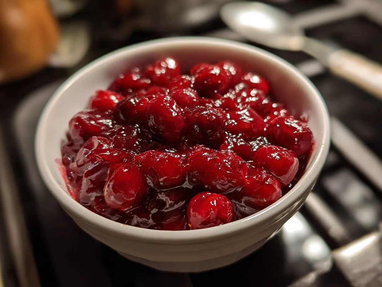 Finished Chocolate Covered Cranberry Sauce on a plate, ready to be served.