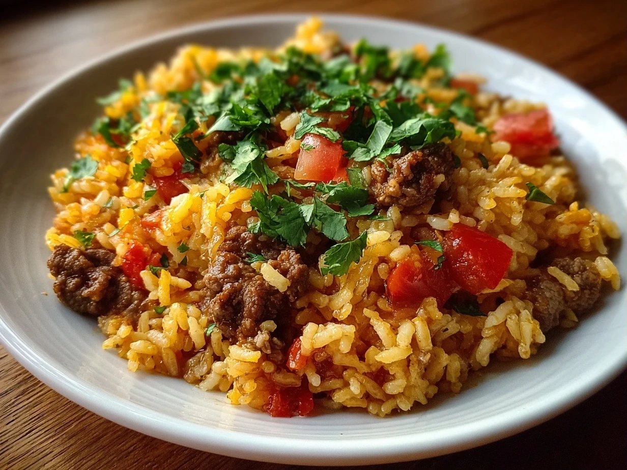 Finished Mexican Beef and Rice Skillet ready to enjoy