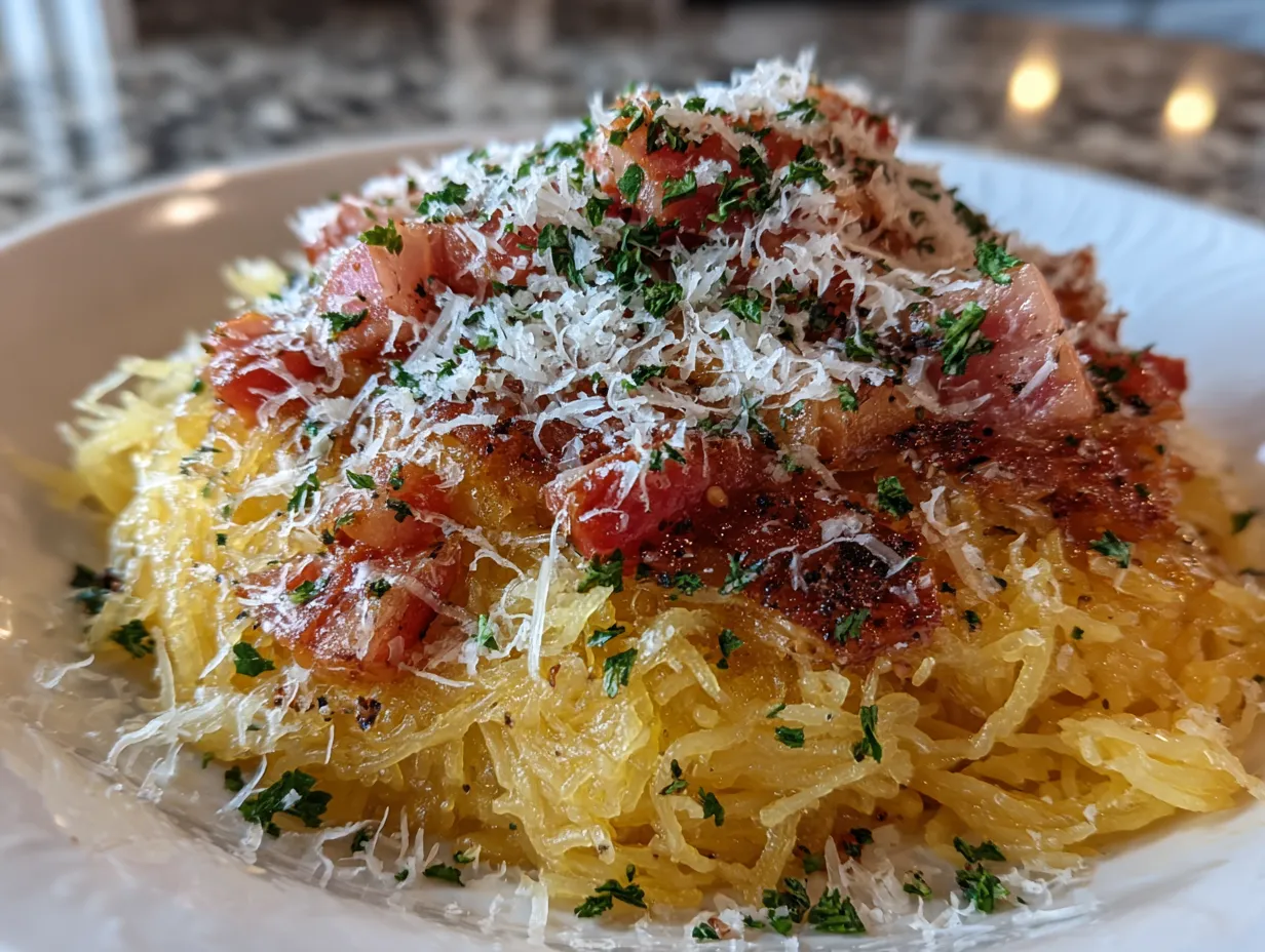 Golden Spaghetti Squash on a Rustic Table