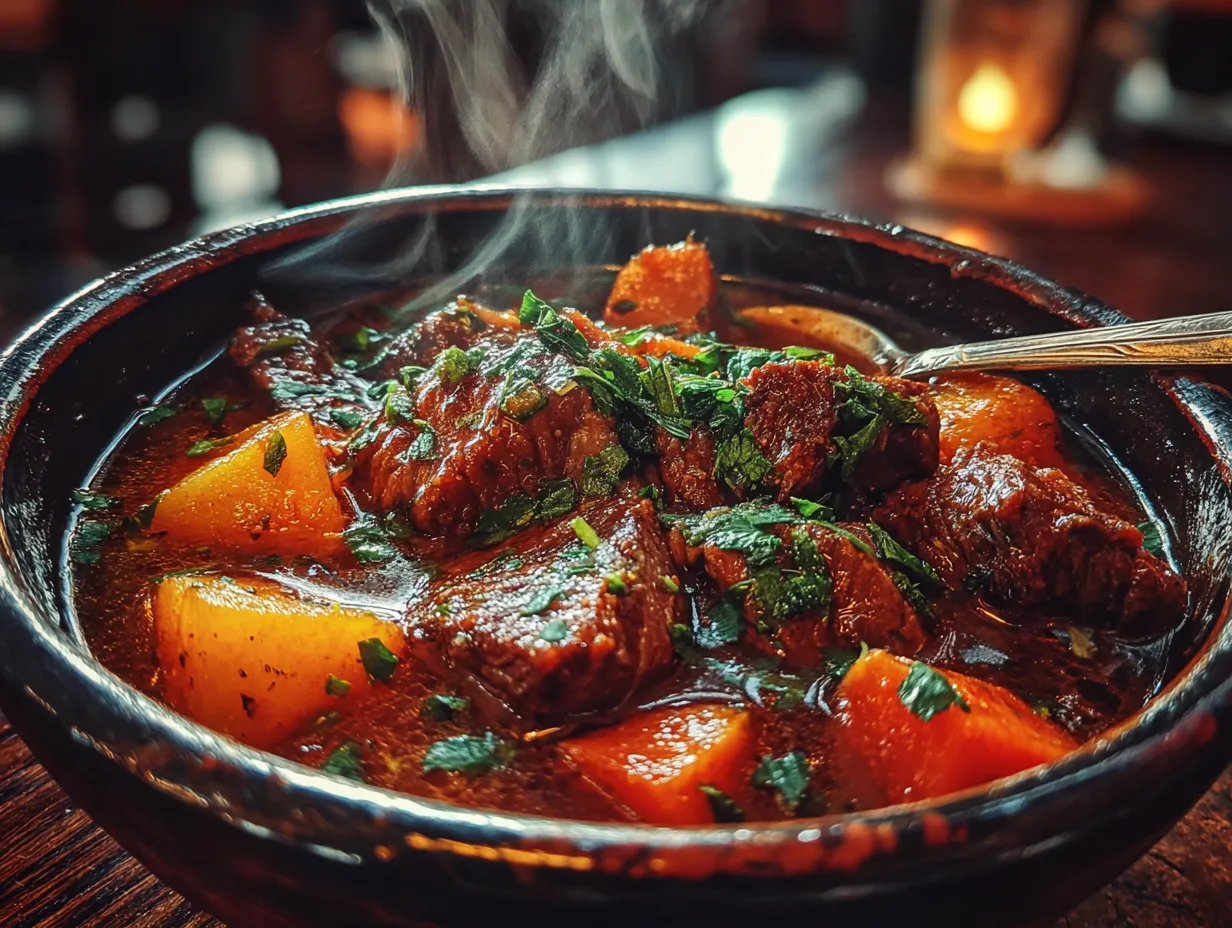 Hearty Beef Stew in a Rustic Bowl