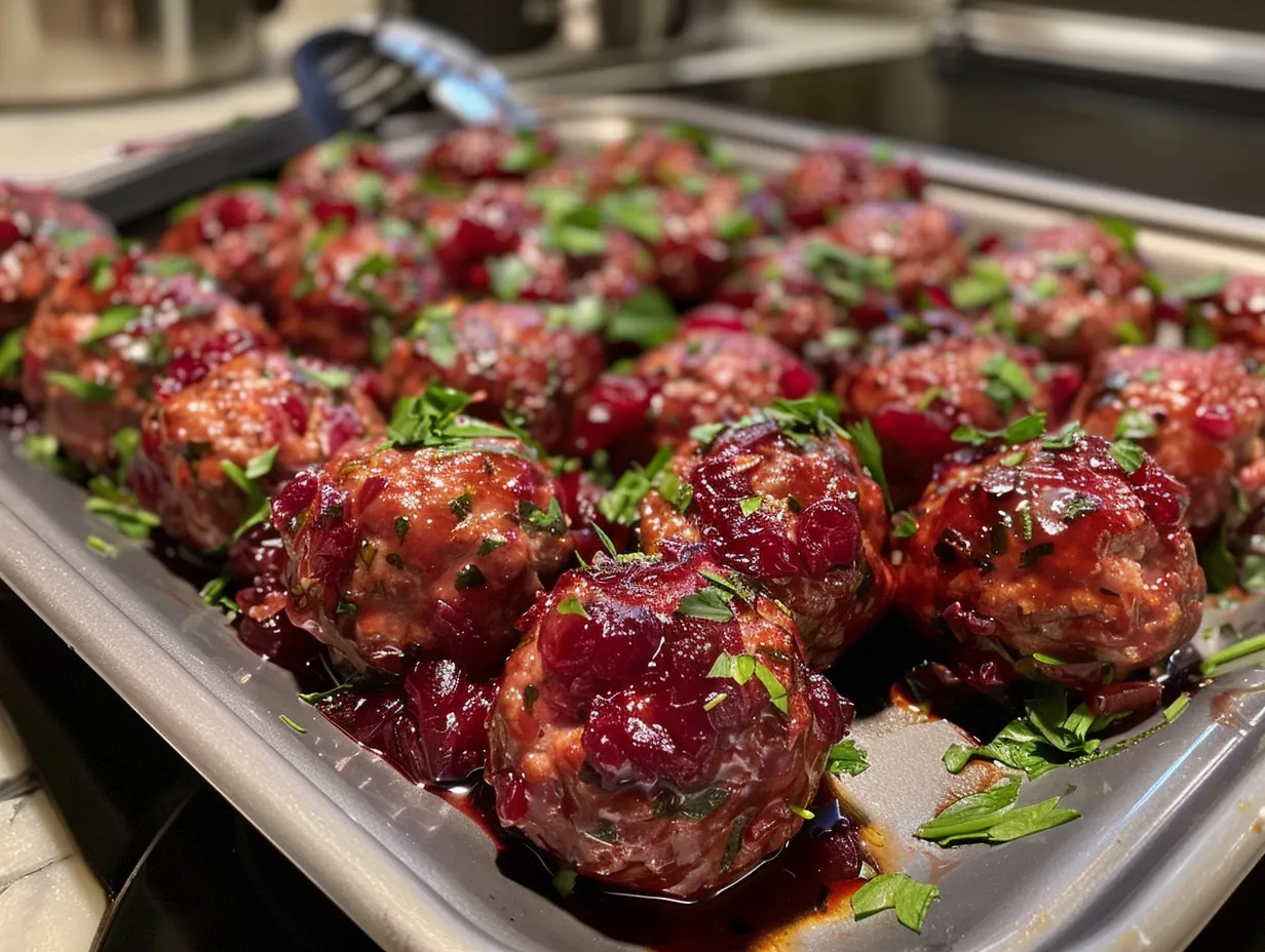 Delicious homemade Cranberry Meatballs served in a bowl.