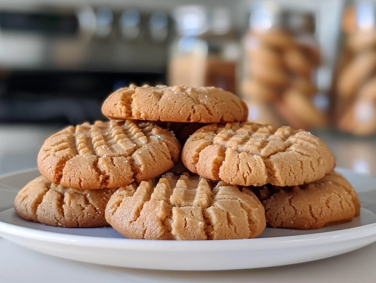 Homemade Soft Peanut Butter Cookies on a Plate