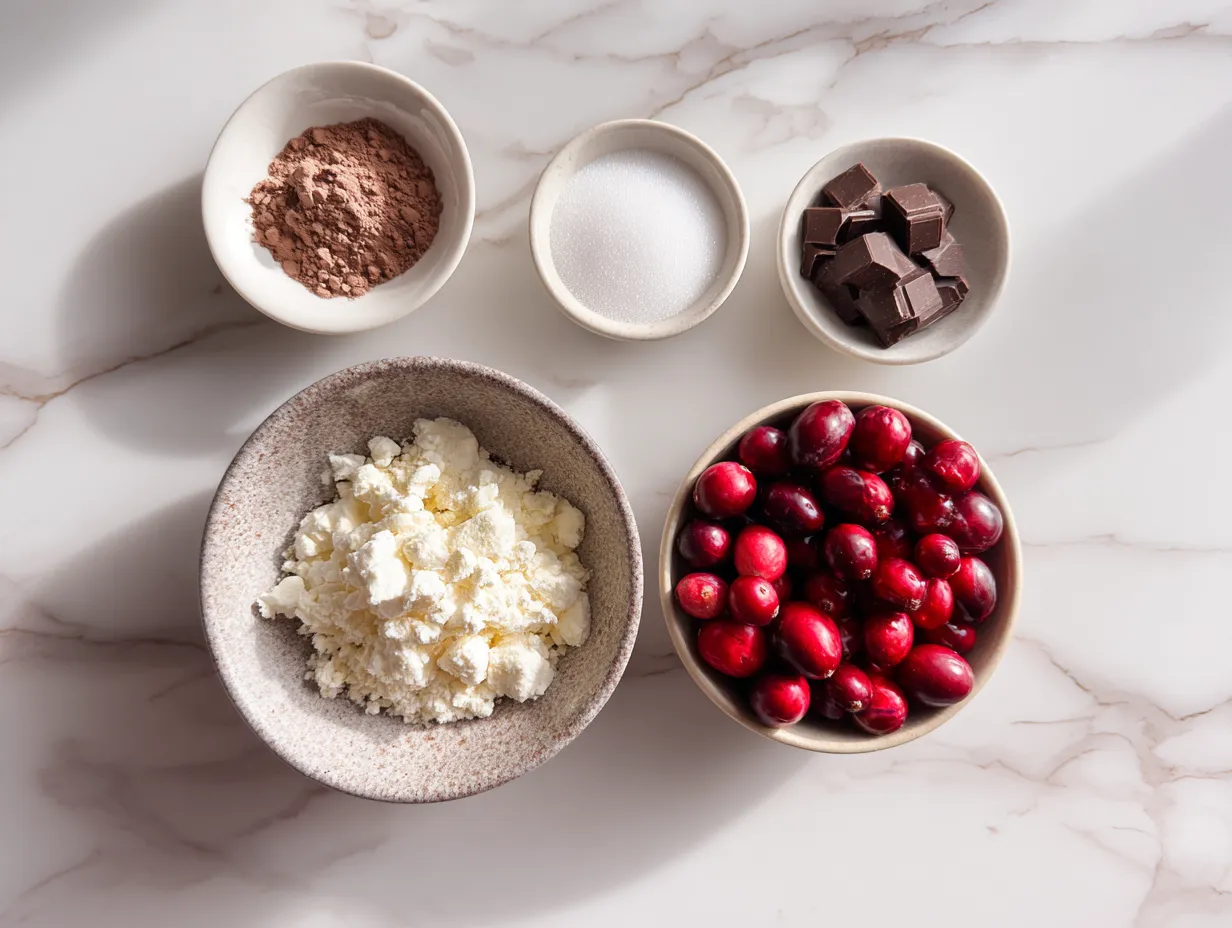 Ingredients for making Chocolate Covered Cranberry Sauce, including cranberry sauce, chocolate chips, and coconut oil.