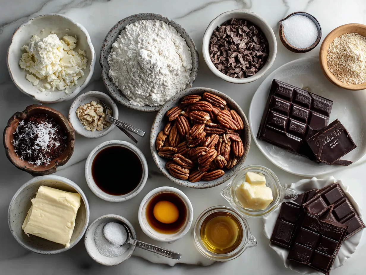 Ingredients for making Layered Chocolate Pecan Pie