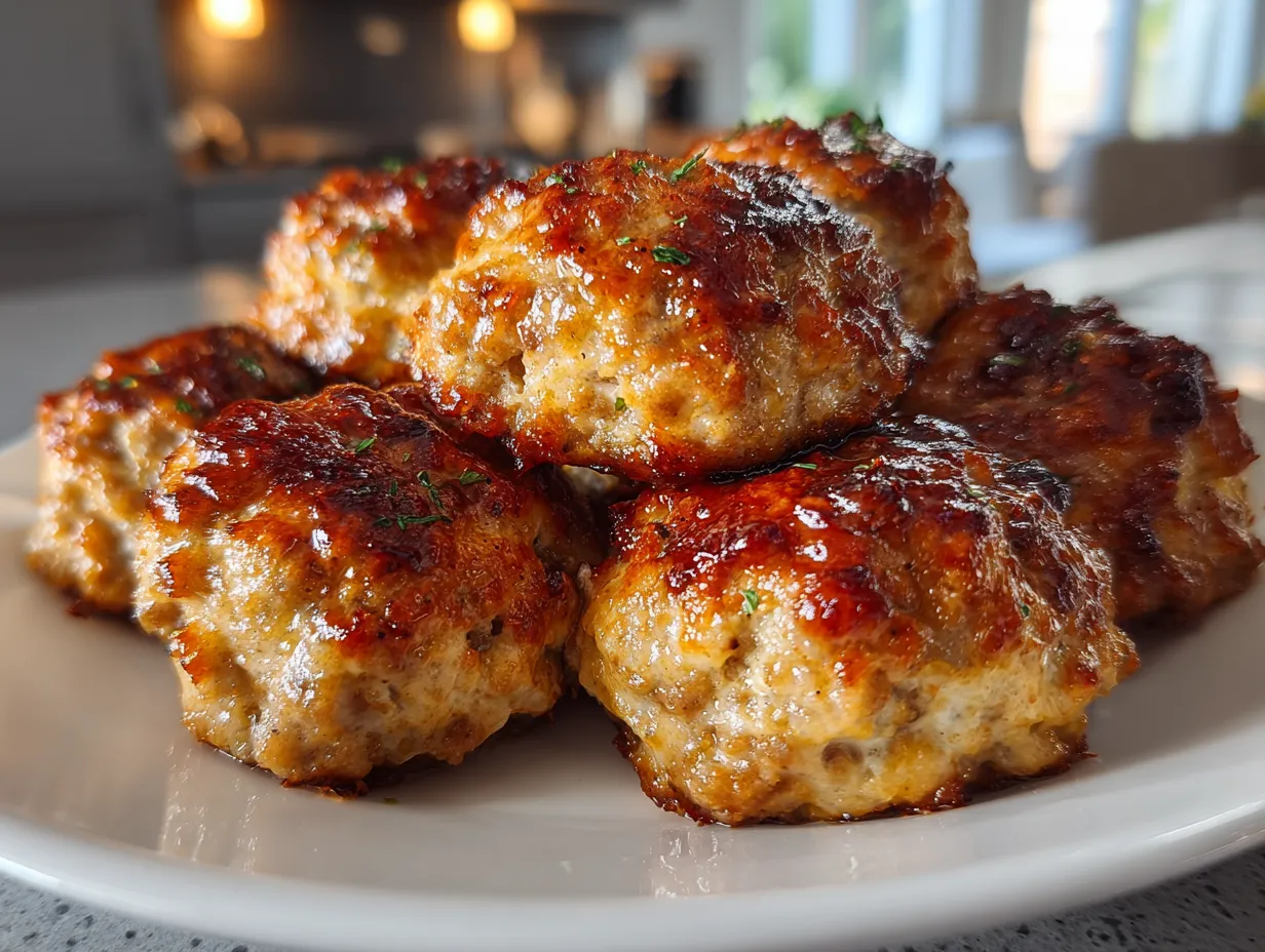 Mouthwatering Bisquick Sausage Balls on a White Plate